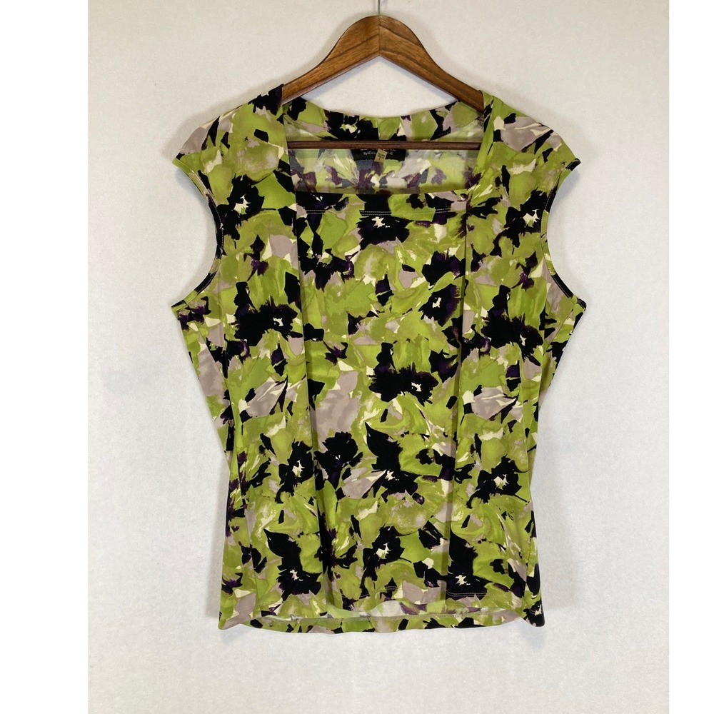 Artistic Black Label by Evan-Picone Womens Large Green Floral Square Neck Shell